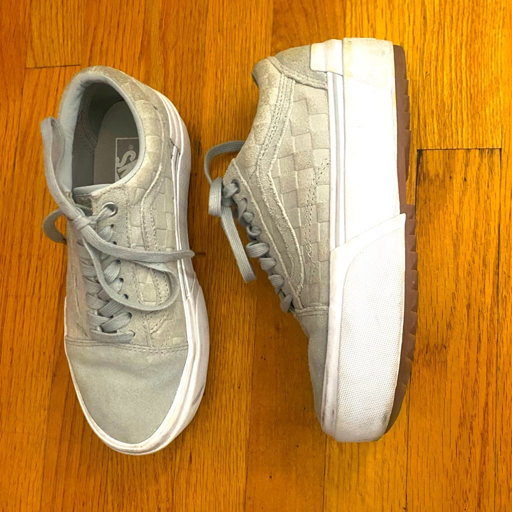 Vans Old Skool, Stackform, Grey checkerboard suede. Perfect for winter!